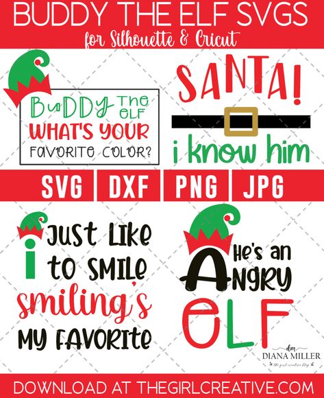 Either you love him or you KNOW someone who does! Buddy the Elf makes us laugh year after year. Download these 4 Buddy the Elf SVG Quotes and get crafting with your Silhouette or Cricut. Buddy The Elf Svg Free, Buddy The Elf Svg, Elf Font, Elf Printables Free, Free Christmas Svgs, Buddy The Elf Quotes, Elf Movie Quotes, Elf Party, Elf Printables