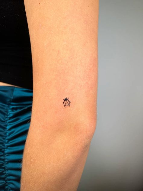 Lady Bug Tattoos Black, Tiny Ladybird Tattoo, Micro Ladybug Tattoo, Ladybug Tattoo On Wrist, Ladybug Tattoo Ankle, Black Ladybug Tattoo, Small Ladybug Tattoo Black And White, Ladybug Fine Line Tattoo, Ladybug Tattoo Simple