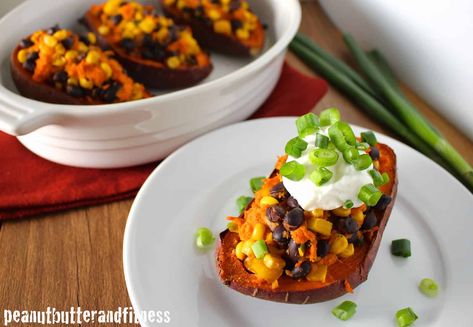 Southwest Stuffed Sweet Potatoes - Peanut Butter and Fitness One Week Meal Prep, Southwest Sweet Potato, Sweet Potato Peanut Butter, Week Meal Prep, Turkey Stuffed Peppers, Cholesterol Recipes, Stuffed Sweet Potatoes, Baked Sweet Potatoes, Low Cholesterol Diet