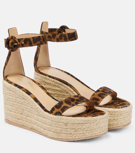 Arenella Suede Espadrille Wedges in Multicoloured - Gianvito Rossi | Mytheresa Bottega Veneta Pouch, Rossi Shoes, White Wedges, Brown Wedges, Platform Espadrilles, Leather Espadrilles, Denim Shoes, Black Wedges, Online Shops