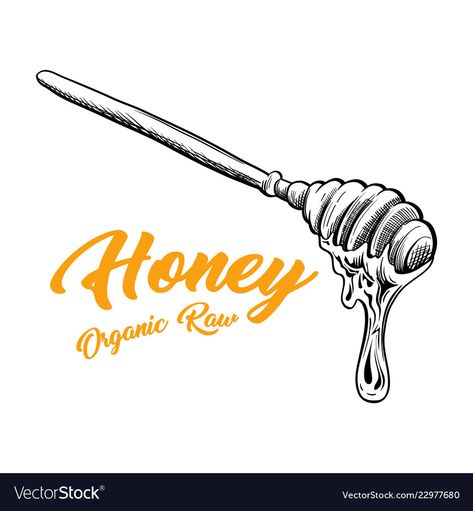 Milk And Honey Illustration, Honey Wand Drawing, Honey Wand Tattoo, Honey Spoon Tattoo, Honey Dipper Tattoo, Honey Tattoo Ideas, Spoon Sketch, Honeycomb Drawing, Honey Drawing