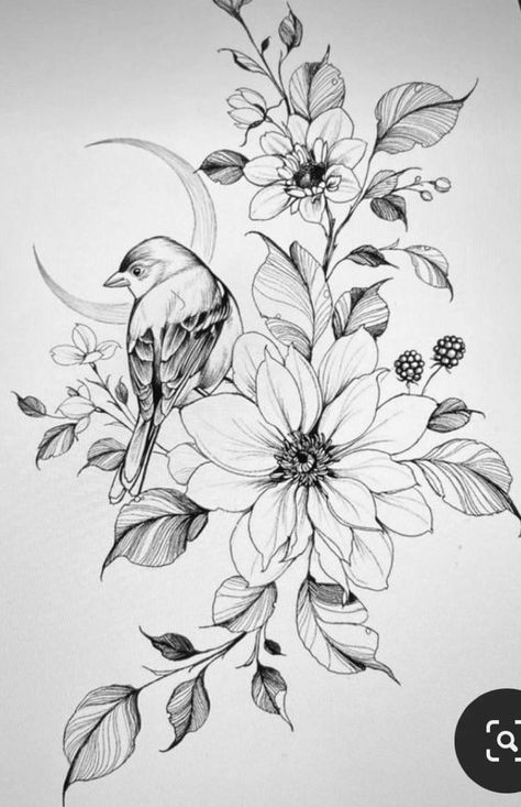 Bird And Flowers Tattoo Design, Spring Flower Tattoo Designs, Robin Flower Tattoo, Floral And Bird Tattoo, Bird Tattoo Realism, Half Sleeve Tattoos For Women Lower Arm Meaningful, Animal And Flower Tattoo, Flower Tattoos Drawings, Bird Flowers Tattoo