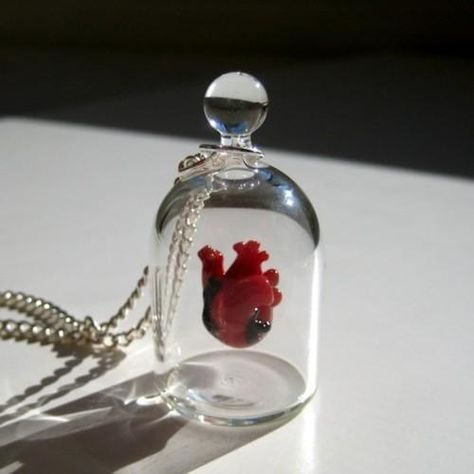 Heart In A Jar, Anatomical Heart Jewelry, Jar Necklace, Photography Jewelry, Bottle Jewelry, Bottle Charms, Unusual Jewelry, Tiny Heart, Jewelry Photography