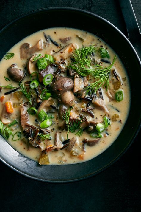 NYT Cooking: Making creamy soups in the slow cooker can be tricky because it’s not possible to simmer them with the top off and reduce the liquid. One easy way to thicken without reducing is to use a roux, a mix of flour and butter. Heat the roux in the microwave, then whisk it into the stock in the slow cooker before adding the other ingredients. (If you don’t have a microwave, simply melt the butter in a ... Mushroom Wild Rice Soup, Mushroom Wild Rice, Wild Rice Soup Recipes, Rice Soup Recipes, Wild Rice Soup, Nyt Cooking, Rice Soup, Hot Soup, Creamy Soup