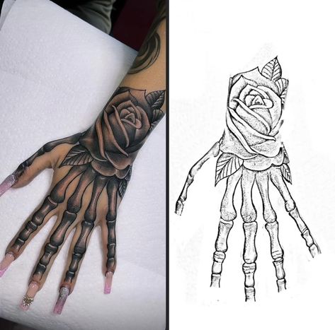 Beautiful Tattoo Sleeves For Women, Dope Female Tattoos Half Sleeves Arm, Hand Tattoos Sketch, Tattoo Ideas Female Sleeve Inner Arm, Rose Skeleton Hand Tattoo, White Ink Hand Tattoo, Arm Sleeves Women Tattoo, Whole Hand Tattoos, Hand Tattoos Stencils