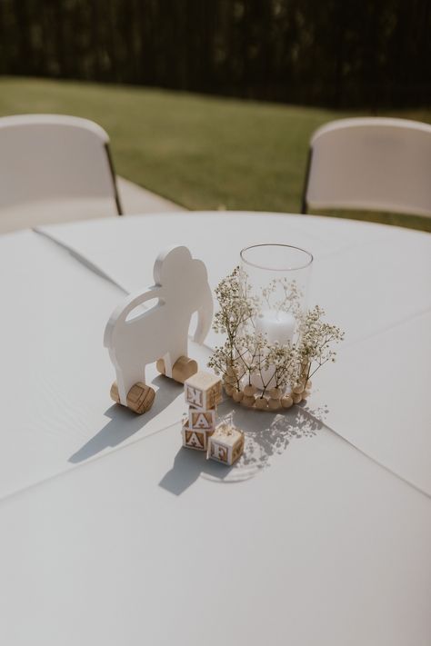 Gender Reveal Centerpieces Neutral, Baby Shower Table Centerpieces Neutral, Neutral Table Centerpieces, Centerpiece For Gender Reveal Party, Gender Neutral Centerpieces, Baby Shower Simple Centerpieces, Neutral Elephant Baby Shower Ideas, Plant Gender Reveal, Simple Neutral Baby Shower Ideas