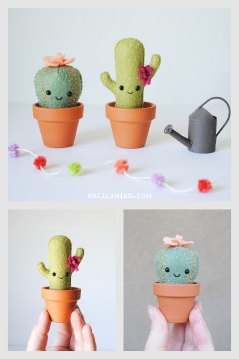 Felt Cacti And Succulents, Felt Cactus Pattern Free, Plant Sewing Pattern, Cactus Sewing Pattern, Felt Succulents Template Free, Needle Felted Cactus, Felt Cactus Diy, Felt Patterns Free Printables, Free Felt Patterns Printables