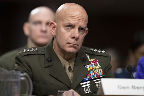 Gen. David Berger told Congress that the service has trimmed assets and people and needs full funding to ensure readiness. Marine Officer, Battle Flag, Us Marine, The Marine, Homeland Security, Marine Corps, Bumper Stickers, Force, Flag