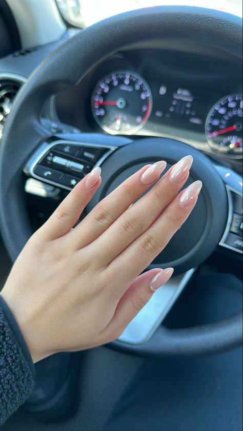 Glazed Oval Nails, Almond Glossy Nails, Ombre Nails Glazed, Bridal Glazed Donut Nails, Vanilla Glaze Nails, Nails Almond Glazed, Natural Chrome Almond Nails, Almond Glazed Nails, Creamy Almond Nails