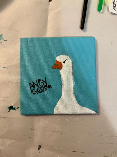 Really Simple Painting Ideas, Easy Tiny Paintings Ideas, Funny Simple Painting Ideas, Tiny Canvases Ideas, Light Blue Canvas Paintings, Tiny Painting Ideas On Canvas, Fun Small Paintings, Tiny Square Canvas Painting, Paint Ideas Easy Canvases