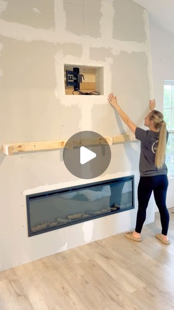 HomeDIY on Instagram: "An easy budget friendly update for your bedroom. #fireplace #fireplacemakeover #bedroom #bedroomrenovation #renovation #reno #homeimprovement #diy #howto #tutorial" House Design Decorating Ideas, Diy Home Fireplace, Entertainment Center With Fireplace Diy, How To Build A Fake Fireplace, Diy Bedroom Fireplace Electric, Transitional Fireplace Surround, Electric Fireplace Wall Diy, Accent Wall Over Fireplace, Limestone Fireplace Wall