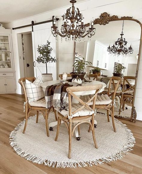 French Country, Cottage & Farmhouse | What’s the first thing in this picture that caught your eyes | Facebook Beams Living Room, Boutique Rugs, Ashley Home, French Country Dining, Home Decor Boxes, Home Design Floor Plans, Decor Steals, Dream House Interior, Farmhouse Dining