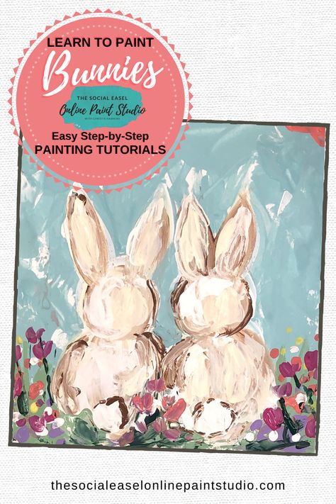 Spring Diy Painting, How To Paint Bunny, Diy Spring Painting Canvas, Canvas Painting Ideas Spring, Easy Spring Acrylic Painting Ideas, Diy Easter Paintings On Canvas, Canvas Spring Painting Ideas, How To Paint A Bunny, Painting Spring Ideas