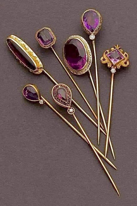 Bijoux Art Nouveau, Amethyst Gold, Stick Pins, Hat Pins, Men's Jewelry, Vintage Jewellery, Hats Vintage, Bling Bling, Cute Jewelry