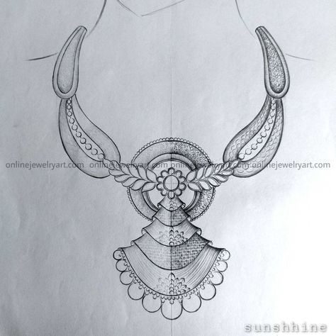 Necklace Designs Drawing, Antique Jewelry Gold, Necklace Illustration, Gold Necklace Antique, Jewellery Gold Necklace, Necklace Drawing, 22k Gold Necklace, Antique Necklaces Design, Choker Necklace Designs