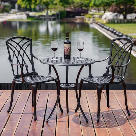 Amazon.com: Withniture Outdoor 3 Piece Bistro Set Cast Aluminum Bistro Table and Chairs Set of 2, All Weather Bistro Patio Set, Patio Furniture for Garden Black : Patio, Lawn & Garden Bistro Table And Chairs, Bistro Patio Set, 3 Piece Patio Set, Bistro Table Set, Porch Chairs, Balcony Chairs, 3 Piece Bistro Set, Outdoor Bistro, Rocking Chair Set