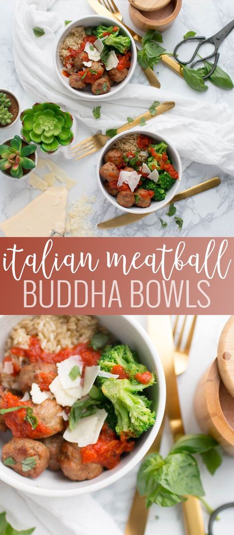 Italian Meatball Buddha-Bowl | meatball recipe ideas | brown rice bowl | easy rice bowl recipes | healthy rice bowl recipes || Oh So Delicioso #meatballrecipe #brownrice #ricebowl Meatball Recipe Ideas, Healthy Rice Bowl Recipes, Easy Rice Bowl Recipes, Healthy Rice Bowl, Bowl Recipes Healthy, Meatball Italian, Rice Bowl Recipes, Brown Rice Bowl, Rice Bowls Healthy