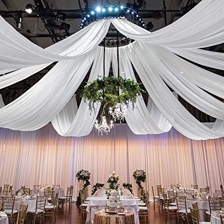 Drape For Wedding, Party Ceiling Decorations, Drapes Wedding, Canopy Ceiling, Ceiling Drapery, Ceiling Drapes, Arch Draping, Draping Wedding, Wedding Ceiling