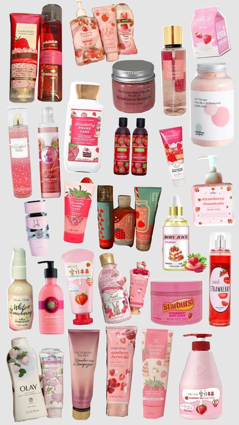 🍓 strawberry self care 🍓 Feminine Products, Pound Cake With Strawberries, Shower Skin Care, Strawberry Milk, Glow Up Tips, Female Body, Body Products, Shampoo And Conditioner, Glow Up?