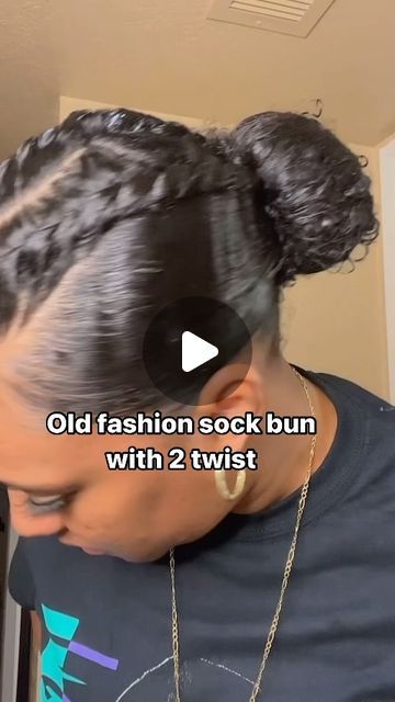 Tea on Instagram: "Anyone remember this video from TikTok back in 2022? 👀  Ima remake it. I loveee a good sock bun ponytail.   Follow me for natural hair tips. ♥️  Teaonchanae- TikTok Teaonchanae- YouTube  Teaonchanae- Instagram  #blackgirlhair #blackgirlmagic #naturalhair #hairjourney #curlyhair #curlyhairstyles #curls #healthyhair #lotion #hairgrowth #explorer #fypシ #teaonchanae #sockbun #bun" Two Buns With Curly Hair, Natural Hair Styles Bun, Short Natural Hair Bun Styles, Natural Bun Hairstyles For Black Women, Ponytail Hairstyles Natural Hair, Natural Hair Ponytail Styles, Natural Ponytails For Black Hair, Slick Back Bun Natural Hair, Black Hair Bun Styles