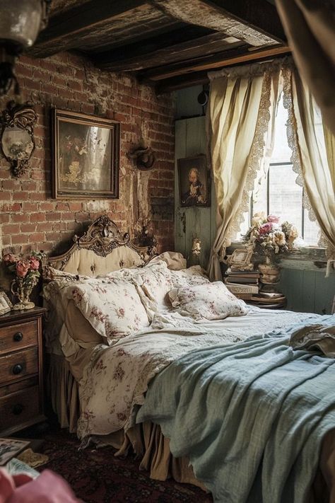 Vintage Bedroom Ideas Decor #Exploring #Home #Decor #Vintage #the #HomeDecorating #of #Timeless #HomeIdeas #HomeInspiration #Charm Old Country Bedroom Ideas, Vintage Room Decor Bedroom, Vintage Aesthetic Bedroom, Cozy Cottage Interiors, Whimsical Interior, Relaxing Bedroom Ideas, Alaska Cabin, Vintage Home Decor Farmhouse, Vintage Bedroom Ideas