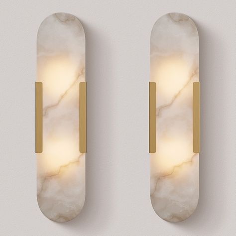 KAYLA Indoor Wall Sconce, Alabaster Sconces Wall Lighting Perfect for Bathroom, Bedroom(Set of 2) - Bed Bath & Beyond - 40225850 Roman Decorations, Bathroom Sconces Spa, Brass Bath Sconces, Modern Brass Wall Scones, Alabaster Light Fixture, Alabaster Light, Wall Sconces Alabaster, Sconces Bathroom, Bathroom Fan