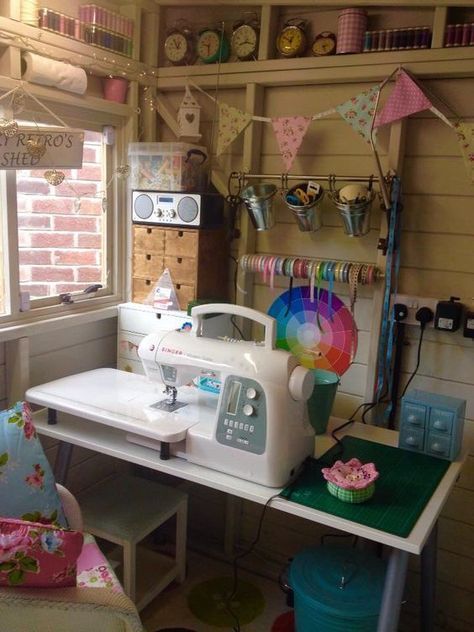 Craft Room She Shed Sewing Spaces 36 Ideas Shed Craft Room Ideas, Shed Craft Room, She Shed Craft Room Ideas, She Shed Craft Room, Sewing Craft Room, Crafting Studio, Sewing Shed, Craft Room Ideas, Shed Interior