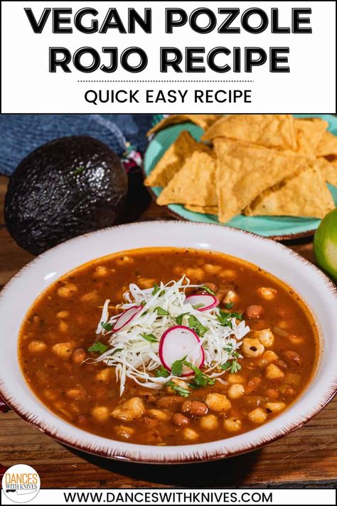 Vegan Pozole Rojo Vegan Pozole Rojo, Vegetarian Posole Recipe, Vegan Pozole Recipe, Vegan Posole, Vegan Pozole, Pozole Rojo Recipe, Hominy Recipes, Posole Recipe, Pozole Recipe