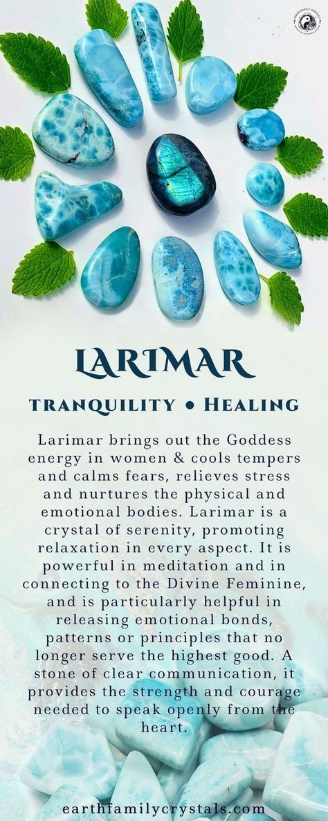 BLUE LARIMAR Crystal Tips & Info! #metaphysical #newage #reiki #crystals       💙 💙 💙   ~Find This stone on our website, Link in Bio Above~ Larimar Crystal Meaning, Larimar Properties, Chakras Crystals, Crystal Guide, Crystals Healing Properties, Spiritual Crystals, Protection Crystals, Crystals Healing, Crystal Therapy