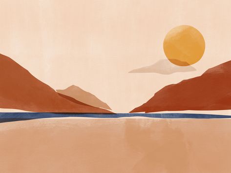 Sweet and Minimalist Illustrations – Fubiz Media Painting Therapy, Minimalist Desktop Wallpaper, Mountains Sunset, Creative Retreat, Boho Prints, Landscape Mountains, Desktop Wallpapers Backgrounds, Wallpaper Laptop, Macbook Wallpaper