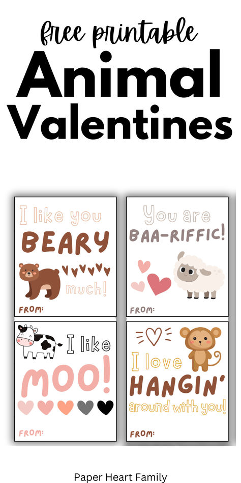 Adorable Free Printable Animal Valentines Mini Stuffed Animals, Animal Valentine Cards, Animal Valentines, Monkey Valentine, Fun Valentines Day Ideas, Holiday Activities For Kids, Printable Valentines, Valentine Crafts For Kids, Printable Animals