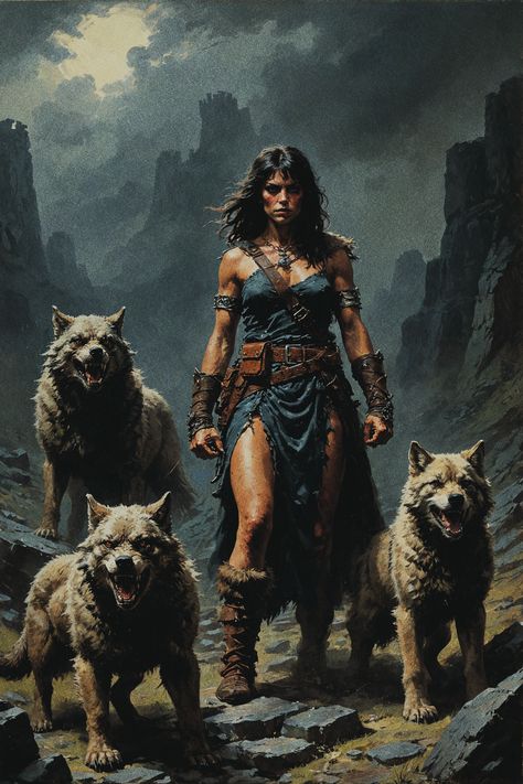 dark fantasy artwork, fantasy art, wantasy wallpaper, dnd art, dnd characters ideas, woman, warrior, barbarian, woman fighter, druid, wolfs, wolf cub, girl power, wolf guardians, dnd art Fantasy Aesthetic Art, Dnd Characters Ideas, Dark Souls Armor, Female Viking Warrior, Dark Fantasy Aesthetic, Barbarian Dnd, Wolf Goddess, Wolf Woman, Wolf Rider