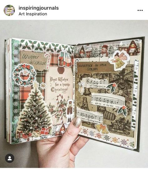 Christmas Junk Journal Page Ideas, Christmas Junk Journal Ideas, Christmas Scrapbook Ideas, Christmas Journal Pages, Christmas Bujo, Christmas Journaling, Holiday Journal, Homemade Journal, Craft Journal