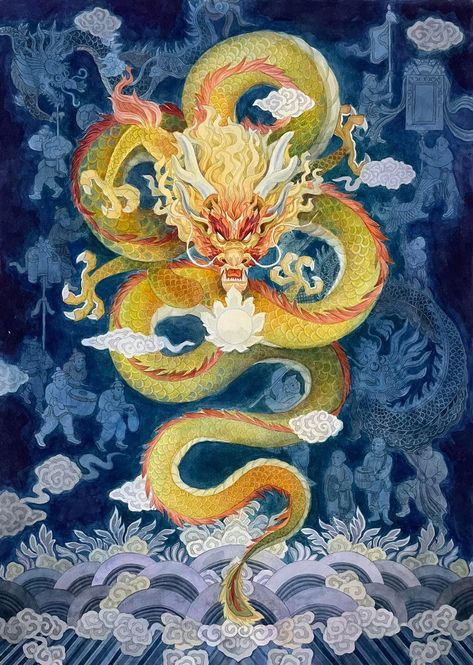 Dragon Collage Art, Dragon Drawing Chinese, Asian Dragon Illustration, Japanese Dragon Illustration, Chinese Dragon Face, Chinese Dragon Illustration, Thai Dragon, Tibetan Dragon, Dragon Tattoo Sketch