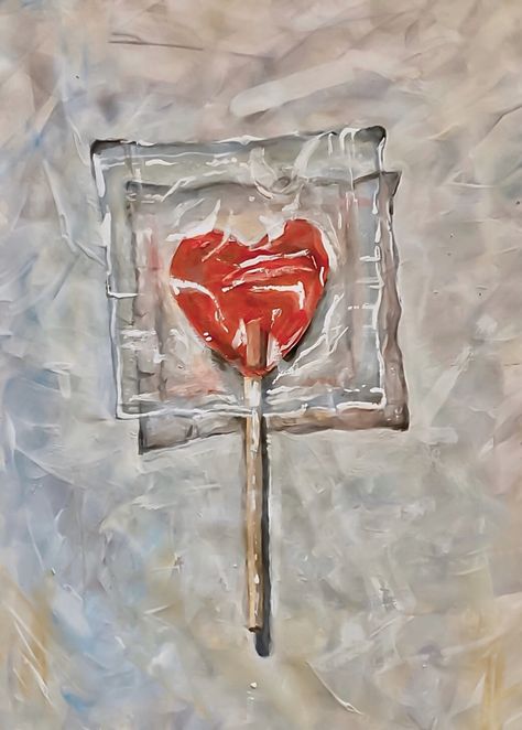 Valentines Painting Aesthetic, Heart Lollipop Painting, Lollipop Aesthetic Drawing, Sugar Drawing, Lollipop Painting, Lollipop Drawing, Eating Painting, Lollipop Art, Drink Painting