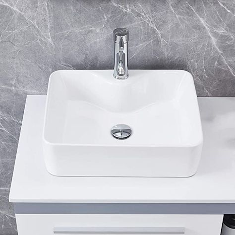 Lavatory Cabinet, Vessel Sink Ideas, Bathroom Porcelain, White Vessel Sink, Vessel Sink Vanity, Ceramic Bathroom, White Rectangle, Cultured Marble, Vessel Sink Bathroom