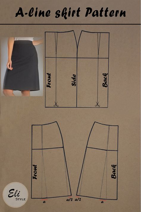 To draft A-line skirt, you can use basic skirt pattern and transfer darts. Draw slash lines and close them. A Shape Skirt Pattern, A Line Skirt Pattern Drafting, A Line Pattern Skirt, A Line Skirt Tutorial, Skirt Pattern A Line, Basic Skirt Sewing Pattern, Aline Skirt Pattern Drafting, Straight Long Skirts, A-line Skirt