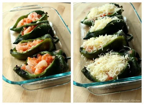 Chile Relleno With Shrimp, Shrimp Chili Relleno Recipe, Shrimp Stuffed Chile Rellenos, Shrimp Stuffed Poblano Pepper Recipes, Pablano Pepper Shrimp, Shrimp Poblano Peppers, Shrimp Chile Relleno Recipe, Shrimp Rellenos, Chiles Rellenos Recipe