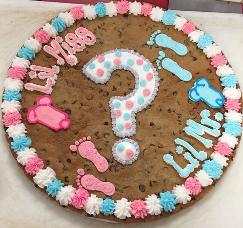 Gender Reveal Cake great American cookie store in collierville tn Cookie Cake Icing, Country Gender Reveal, Cake Gender Reveal, Gender Reveal Food, Cookie Cake Designs, Christmas Gender Reveal, First Grandchild, Gender Reveal Cookies, Baby Gender Reveal Party Decorations