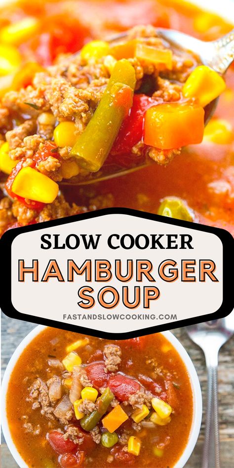 Crock Pot Hamburger Soup Crock Pot Hamburger Soup Slow Cooker, Easy Hamburger Soup Recipes Crockpot, Best Hamburger Soup Recipe Crock Pot, Bariatric Crock Pot Meals, Slow Cook Hamburger Soup, Crock Pot With Hamburger Meat, Crockpot Recipes For Hamburger Meat, Hamburger Stew Crock Pot Recipes, Crockpot Soup With Hamburger Meat