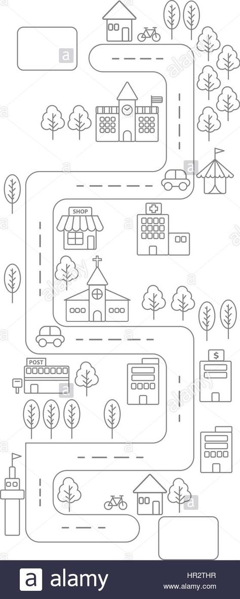 Simple line urban town map icon on white background Stock Vector My Town Drawing, Town Map Drawing, Town Drawing Simple, Map Drawing Simple, Ideal Community Drawing, Map Art Illustration, Map Cartoon, City Map Drawing, City Maps Illustration