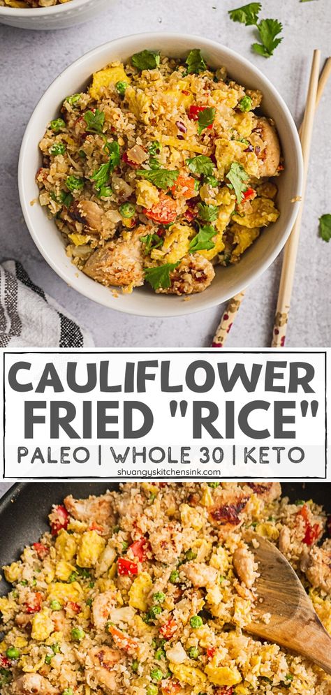 Whole30 Chinese Food, Fried Rice Cauliflower, Paleo Cauliflower Fried Rice, Paleo Rice, Fried Rice Recipes, Rice Cauliflower, Cauliflower Fried Rice Recipes, Chicken Chinese, Paleo Cauliflower