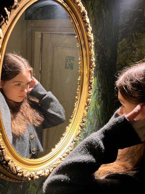 Old Woman Looking In Mirror, Person In Front Of Mirror, Looking At Mirror Reference, How To Draw A Mirror, Looking In The Mirror Photography, Women Looking In Mirror, Person Looking In Mirror Drawing, Girl Looking Into Mirror, Looking In The Mirror Drawing