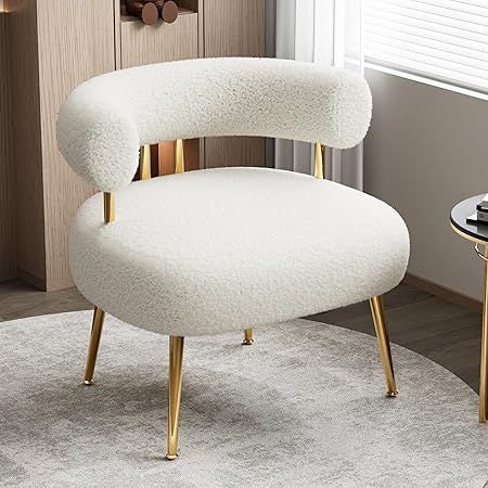 Boucle Accent Chair, Round Upholstered Barrel Arm Chair for Small Spaces, Fluffy Side Corner Sofa Chair for Living Room, Bedroom, Vanity, Office, Reading Nook(Cream White) Boucle Accent Chair, Corner Sofa And Chair, Beige Chair, Chairs For Small Spaces, Chair For Living Room, Yellow Living Room, Small Space Living Room, Small Chair, White Chair