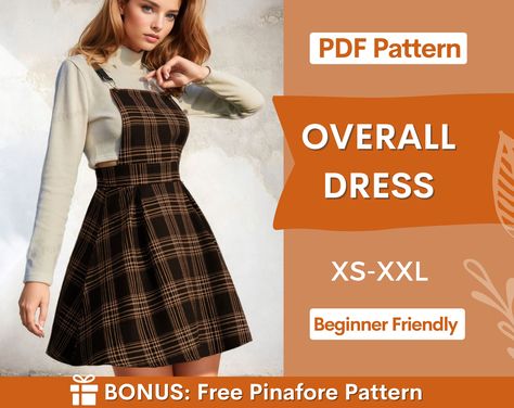 Overall Dress Pattern, Sewing Pattern, Dress Pattern, Women Sewing Pattern, Overall Pattern, Pinafore Pattern, Pinafore Dress Pattern - Etsy 2 Yard Dress Pattern, Overall Skirt Pattern, Free Overall Sewing Pattern, Overalls Sewing Pattern Free, Overall Dress Pattern Free, Flannel Dress Pattern, Winter Dress Patterns, Overall Dress Sewing Pattern, Overall Dress Pattern