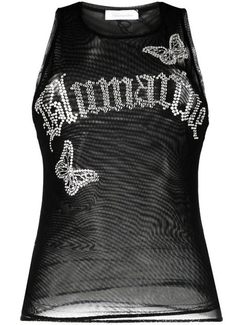 Blumarine logo-embellishment Mesh Tank Top Diy Tops, Diy Clothes Design, Mesh Tank Top, Tumblr Fashion, Mood Board Fashion, Clothing Logo, Mesh Design, Crystal Embellishment, Fall Fashion Outfits