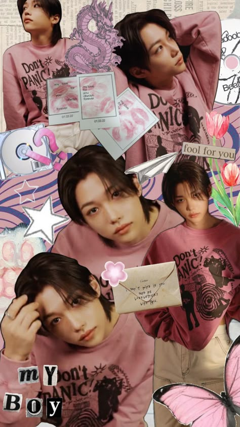 felix pink scrapbook #straykids Felix Pink, Pink Scrapbook, Funny Lockscreen, Blackpink Square Up, Future Wallpaper, Felix Skz, Collage Scrapbook, Kids Scrapbook, Love Me Forever