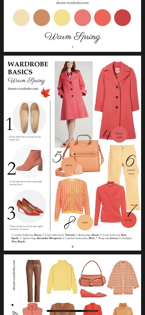 True Spring Colour Palette Outfits, True Spring Fall Outfits, True Spring Nail Colors, True Spring Wardrobe, Warm Spring Outfit Ideas, Peach Color Combinations Outfit, True Spring Outfit Ideas, Warm Spring Makeup Looks, Warm Spring Outfits Color Palettes