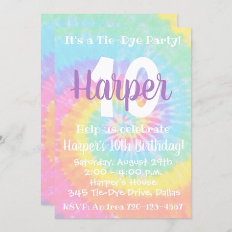 Tie Dye Birthday, Tie Dye Background, Tie Dye Party, 5th Birthday Party Ideas, International Day Of Peace, 10th Birthday, Envelope Liners, 8th Birthday, Zazzle Invitations