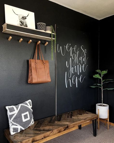 Entryway Remodel, Modern Entryway Decor, Wall Entryway, Modern Entryway, Chalkboard Wall, Diy Bench, Handmade Decor, Best Style, Take Me Home